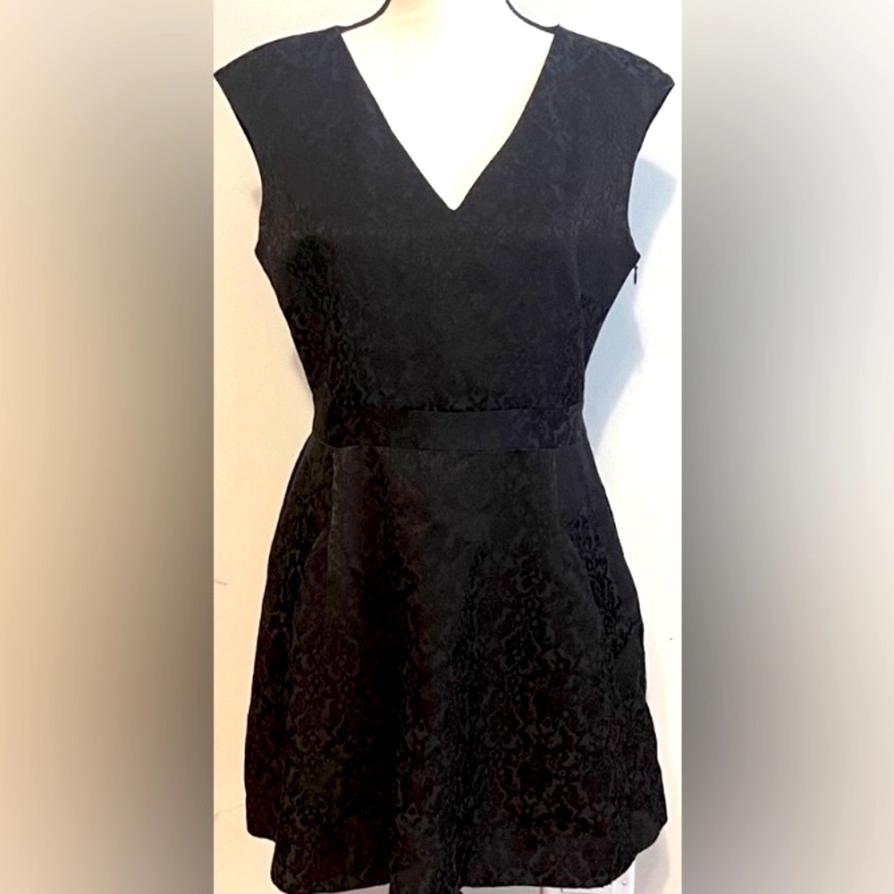 Zara Sleveless Black Dress Brocade Print Zip Up